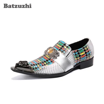  Batzuzhi Resmi erkek deri ayakkabı Moda Metal Ayak Renk Hakiki Deri Elbise Ayakkabı Erkekler için Parti ve Düğün, boyutları EU38-46