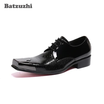  Batzuzhi Siyah Deri Elbise Ayakkabı Erkekler İtalyan Tipi erkek ayakkabıları Kare Ayak Dantel-up Iş deri ayakkabı zapatos de hombre