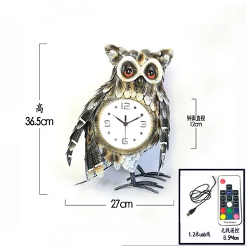  Baykuş Tasarım Demir Saat Vinil Kayıt Hayvan Kuş Modern Sanat Aydınlık ile 7 renk değiştirme masa saati