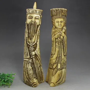  Bir çift (2 adet) Çin antika koleksiyonu Kemik oyma, fildişi oyma 100 yıl el sanatları sanat heykeli