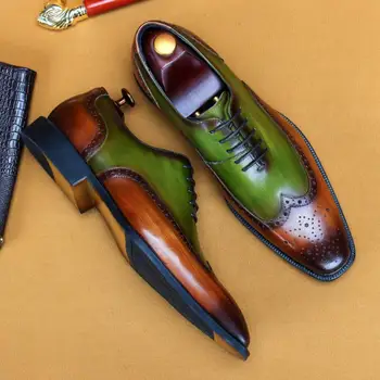  Brogue Oyma Hakiki Deri Elbise Ayakkabı Erkekler Oxfords Örgün Suit Düğün Ayakkabı İngiltere Trendy Erkek Eğlence Parti Ayakkabı 37-46