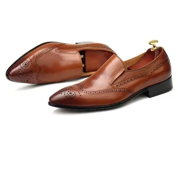  Büyük Boy EUR45 Siyah / Kahverengi / Şarap Kırmızı Erkek Sosyal Ayakkabı Hakiki Deri gelinlik Ayakkabıları