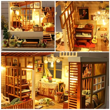  Casa DE BONECA Bebek Evi Mobilya Minyatür Dollhouse DIY Minyatür Ev Odası Kutusu Tiyatro Oyuncaklar Çocuk Casa Dollhouse S02A