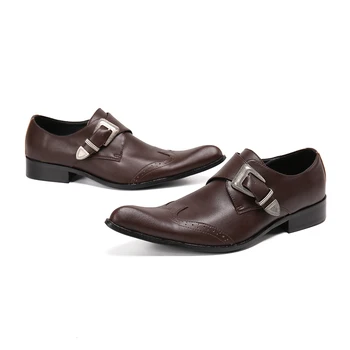  Chaussures Homme Yeni Marka Erkek Resmi ayakkabı üzerinde Kayma Sivri Burun Hakiki Deri Toka Kayış Oxford Ayakkabı Erkekler Için Elbise Ayakkabı