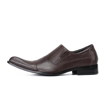 Christia Bella Klasik Kahverengi Hakiki deri erkek ayakkabısı Artı Boyutu Sivri Burun Iş Oxford Ayakkabı üzerinde Kayma Resmi deri ayakkabı
