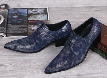  Christia Bella Sivri Burun Safir Mavi Gerçek Deri Erkek Yükseltmek Oxfords Ayakkabı İngiliz Tarzı erkek Parti Elbise Brogue Ayakkabı