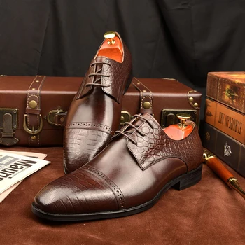  Derby Elbise Resmi Ofis En Iyi erkek ayakkabısı Moda Hakiki Deri ayakkabı Orijinal Iş tasarımcı ayakkabı Adam için