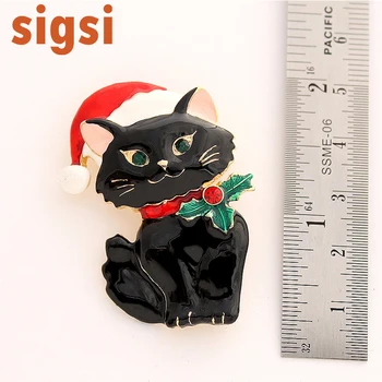  DHL ücretsiz nakliye 100 adet bir lot ile Noel Siyah Yavru Kedi Broach, noel Kitty Kedi Takı Broşlar için Kedi Lover