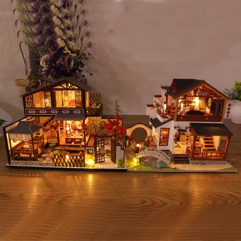  DIY Ahşap Bebek Evi Kiti Minyatür Mobilya Japon Casa Dollhouse Monte Yazlık Oyuncaklar Kızlar ıçin Noel Hediyeleri