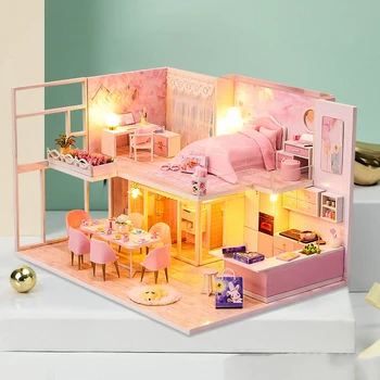  DIY Dollhouse Ahşap Bebek Evleri Minyatür Bebek Evi Mobilya Kiti Oyuncaklar 1: 24 Ölçekli Yaratıcı Odası için Çocuk Hediye