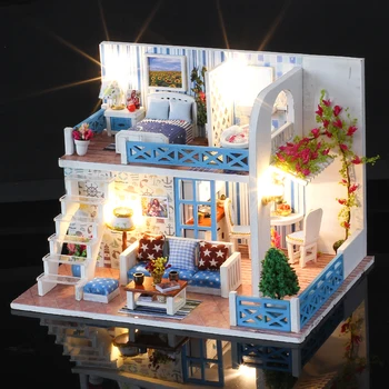  DIY Dollhouse Ahşap Bebek Evleri Minyatür Bebek Evi Mobilya Müzik Led Oyuncaklar Çocuklar için doğum günü hediyesi Modeli Ücretsiz Araçlar