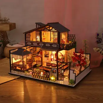  DIY Dollhouse Mobilya Süsler Romantik Tavan 3D Ahşap Minyatür Bebek Evi Modeli Doğum Günü Hediyeleri Oyuncaklar Çocuklar İçin