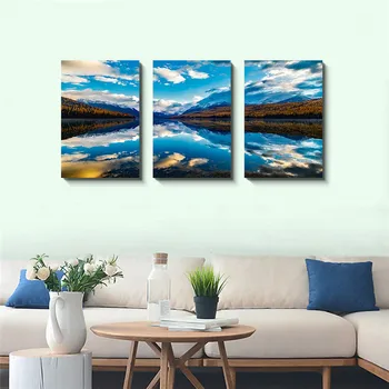  Doğal Mavi Gökyüzü Dağ Göl Yansıma Manzara Posterler ve Baskılar Çerçeveli Tuval Boyama Duvar sanat resmi Oturma Odası ıçin