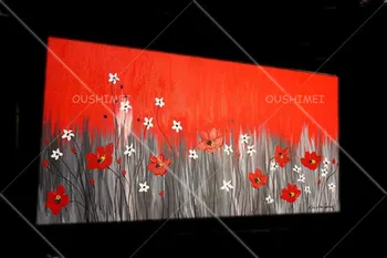  El-boyalı Bıçak Kırmızı Yağlıboya Tuval üzerine El Yapımı Tam bloom Kırmızı Çiçek Bonsai Manzara Duvar Yapıt Odası Resimleri için