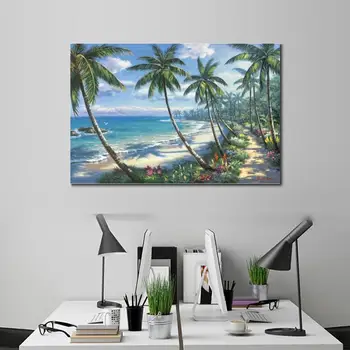  El Boyalı çağdaş sanat kıyı manzara palmiye ağacı yağlıboya tuval Cennet Yolu duvar dekor Yüksek kalite