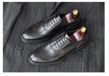  El yapımı deri erkek ış rahat ayakkabılar eğilim kravat Brock oyma tarzı erkek yumuşak deri oxford ayakkabı Erkekler Kalın Alt Ayakkabı