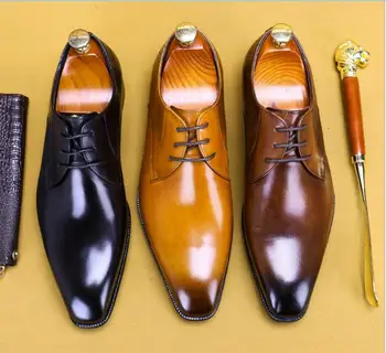  El yapımı Yüksek Kaliteli Erkek Oxfords Iş Elbise Ayakkabı Hakiki Deri İngiliz Vintage sivri burun erkek ayakkabıları