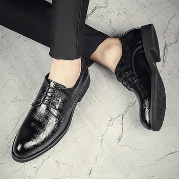  Erkek El Yapımı Klasik Timsah Desen PU Yüksek kaliteli Oxford Ayakkabı Klasik Moda Günlük Tüm Maç İş Rahat