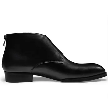  Erkek Lüks Sonbahar Hakiki Kış Deri Chelsea Moda Toka Sivri Burun Iş Rahat Elbise Ayakkabı Erkekler Ayak Bileği Çizmeler