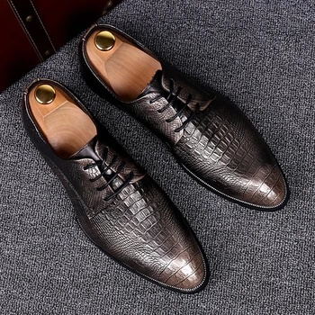  Erkek moda düğün ayakkabı hakiki deri iş ayakkabısı beyefendi resmi elbise timsah tahıl sneakers chaussure homme zapatos