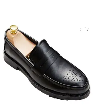  Erkek rahat ayakkabılar Moda Katı siyah ayakkabı Erkekler açık Kayma Penny Loafer'lar Erkek brogue Ayakkabı Rahat İngiliz tarzı ayakkabılar 25