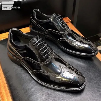  Erkek Retro Oyma Hakiki Deri Brogue Ayakkabı Yeni Iş Rahat Ofis Adam Iş Elbise Ayakkabı Lüks Marka Dantel Up Resmi Ayakkabı