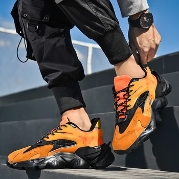  Erkek Sneakers Nefes koşu ayakkabıları Açık Spor 2021 Moda Rahat Rahat Turuncu Spor Erkek Ayakkabı zapatos de hombre