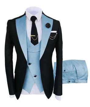  Erkek takım elbise 3 parça Tepe Etikel Slim Fit Smokin Parti Takım Elbise Damatlar erkek takım elbise için weddi İçin Düğün 2021 (Blazer + yelek + Pantolon)