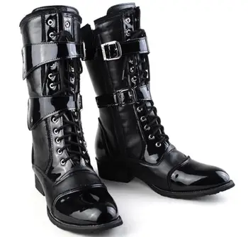  Erkek Şövalye Çizmeler Orta Bacak Patent Deri Çizmeler Uzun Askeri Çizmeler Adam için Su Geçirmez iş ayakkabısı Erkek Kış
