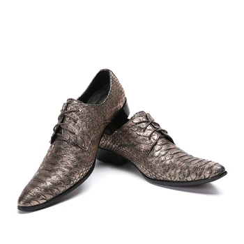  Erkekler Hakiki Deri Demir Ayak Resmi Ayakkabı Bronz Yılan Derisi bağcıklı ayakkabı Moda Erkekler Elbise erkek resmi ayakkabı Sapatos Masculino