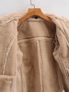  Fitaylor Kış Kahverengi Faux Deri Ceket Sıcak Kürk Koyun Derisi Ceket Kadın Lacasual Uzun Kollu Lady Zarif Rüzgar Geçirmez Kar Dış Giyim