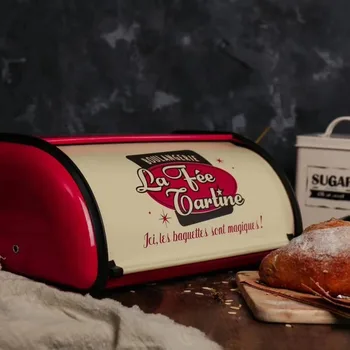  Fransız Vintage Paslanmaz Çelik Ekmek Kutusu Metal ekmek kutusu Mavi Küçük Toz Kaplı Ekmek Depolama Tutucu için mutfak düzenleyici