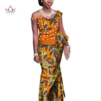  Geleneksel Giyim İçin Kadın Ruffles Üst Ve Etek Ayak Bileği-uzunluk Vintage Set 2 Parça Artı Boyutu Afrika Dashiki kıyafetler WY3494