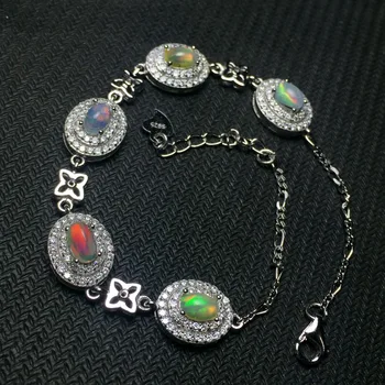  Gerçek Doğal Opal Bilezik Katı 925 Ayar Gümüş Kadın Yangın renk Taş Jewellry