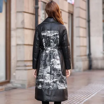  Gerçek Hakiki Deri Ceket Koyun Derisi Aşağı Sonbahar Kış Ceket kadın kıyafetleri 2020 Kore Vintage Uzun Tops Manteau Femme ZT4403