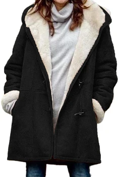  Gri Polar Süet Orta uzunlukta Kapüşonlu ceket Kadın Kış Pençe Düğmesi Dışında Artı Boyutu S-2XL Katı Ceket Tops