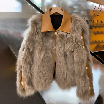  HD01 Sonbahar Kış Lüks kadın Yaka Doğal Fox Kürk Ceket Moda Kalınlaşma Palto