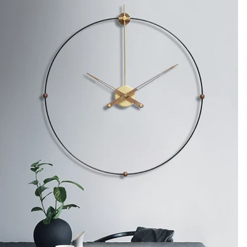  Ispanya Büyük duvar saati Metal Ahşap Lüks Saatler Duvar Ev Dekor Sessiz Altın Oturma Odası Horloge Murale Tasarım Moderne Reloj