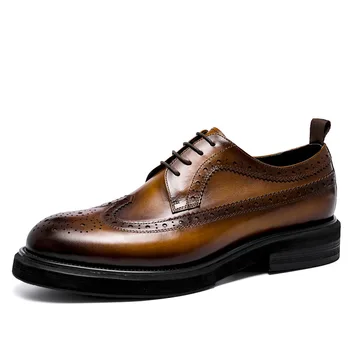  Italyan Lüks Erkekler Brogue Ayakkabı Hakiki Inek Deri Düğün Iş Ayakkabı Casual Flats Siyah Kahverengi Oxford Ayakkabı Boyutu 46