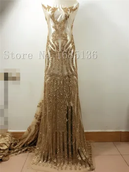  Iyi görünümlü tasarım Afrika glitter fransız Net Dantel altın yapıştırılmış glitter Tül Dantel Kumaş için seksi elbise