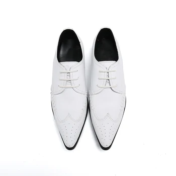 İngiliz Tarzı erkek Nefes deri ayakkabı Artı Boyutu Sivri Burun Erkekler Oxfords Ayakkabı Iş Parti Adam Dantel-up Takım Elbise Ayakkabı