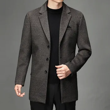  İngiliz tarzı erkek yün ceket, sonbahar / kış yaka orta uzunlukta, artı pamuk kalın sıcak iş rahat yün ceket