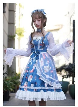  Japon tatlı prenses lolita elbise vintage kare yaka dantel ılmek baskı viktorya dönemi tarzı elbise kawaii kız gotik lolita op