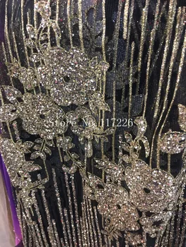  JRB-72307 nakış afrika tül örgü kumaş ile altın glitter sequins yapıştırılmış için parti elbise