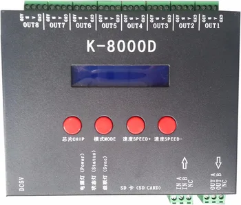  K-8000D;8 port(512 piksel*8)DMX SD kart piksel denetleyicisi; standart dmx512 çip/DMX512AP-N/WS2821A/UCS512 için.vb