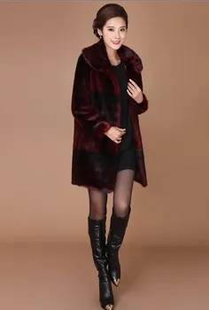  Kadın Faux Vizon Ceket Kürk Bayan Kalın Sıcak Kırmızı Giyim Artı Boyutu Kış kadın Palto Casaco Feminino WXF056
