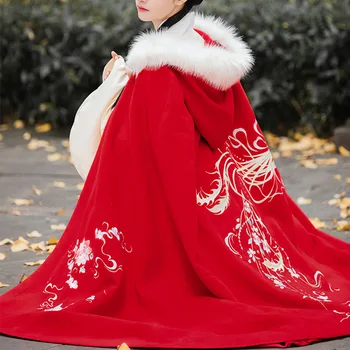  Kadın Hanfu Phoenix Nakış Pelerin Sonbahar ve Kış Kapüşonlu Palto Festivali Rave Kıyafet Şarkıcı Performans Giyim DC4071