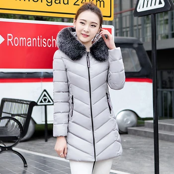  Kadın Kış Ceket Parka Uzun Ceket Büyük Kürk Yaka Aşağı Pamuk Kore Kadın balon ceket Parkas Mujer 2020 C17D3018