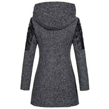  Kadın Kış Kapüşonlu Ceket Ceket Sonbahar Fermuar Ince Giyim Moda Patchwork Siyah Kadın Sıcak Uzun Palto Lady 2021