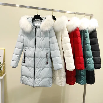  Kadın Uzun Ince Kış Yeni Büyük Cep Kapüşonlu Rüzgar Geçirmez Aşağı Ceket Kürk Yaka Boy Pamuk Ped Ile Sıcak Tutmak Parka ceket